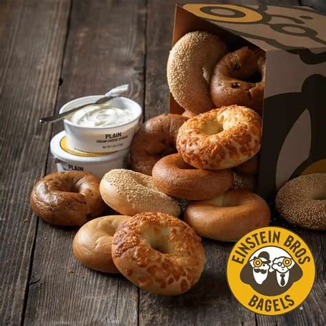 Einstein bagels einstein bagels - The chain's signature bagel comes topped with shreds of toasted asiago cheese. In 2020, Einstein Bros. Bagels got into the gluten-free game with the introduction of Eggels (via Chew Boom ). Riffing on both the name and the shape of a bagel, Eggels are bagel-shaped eggs cooked using the sous vide method. Meat and cheese and veggie varieties are ...